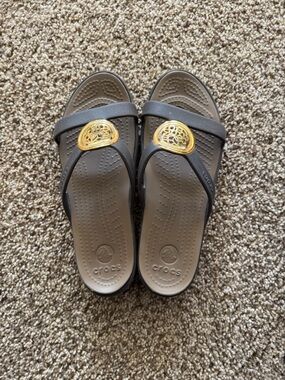 CROCS Brown and Gold Slip-On Sandals